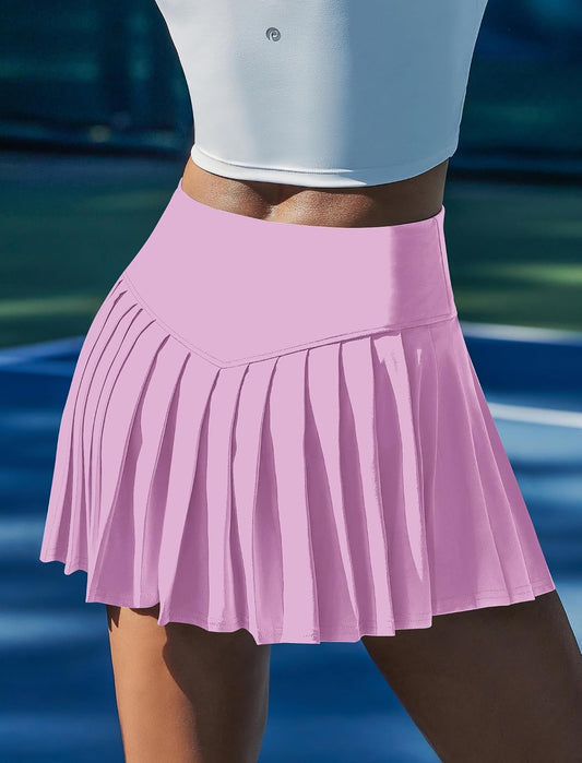 PINSPARK Pleated Tennis Skirts for Women High Waist Golf Skirt Lightweight Mini Athletic Skorts for Pickleball Workout