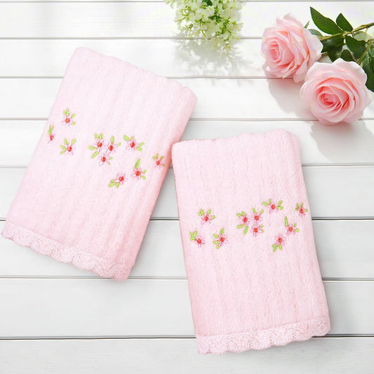 Jacquotha Pink Hand Towels for Bathroom – Soft Cotton, 13x29 Inches, Embroidered Flowers, 2 Pack Decorative Towels Farmhouse Vintage Decor