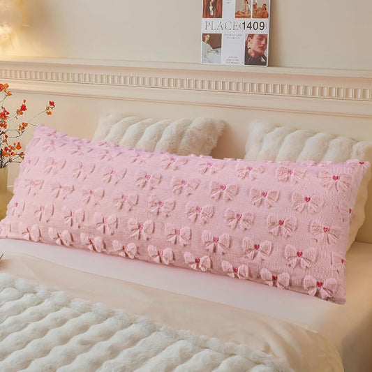 Merrycolor Light Pink Bow Body Pillow Covers 20x54 Inch Embroidered Love Heart Pattern Cute Girl Coquette Room Decor Pillowcase Long Body Pillowcase with Zipper for Preppy Room Decor Bedroom Couch