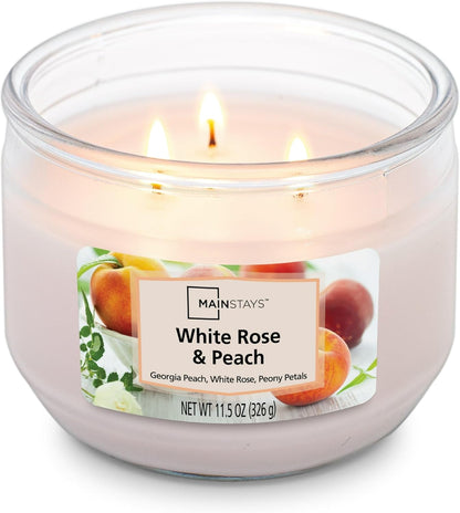Scented 3-Wick Glass Jar Candle, 11.5 oz (White Rose & Peach)