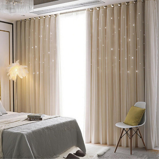 Beige Star Blackout Curtains for Bedroom, Boho Curtains, W52X L63 | 1 Panel Beige Thick Grommet Top Star Cutout Curtains, Double Layer Window Treatments, Aesthetic Living Room Decor