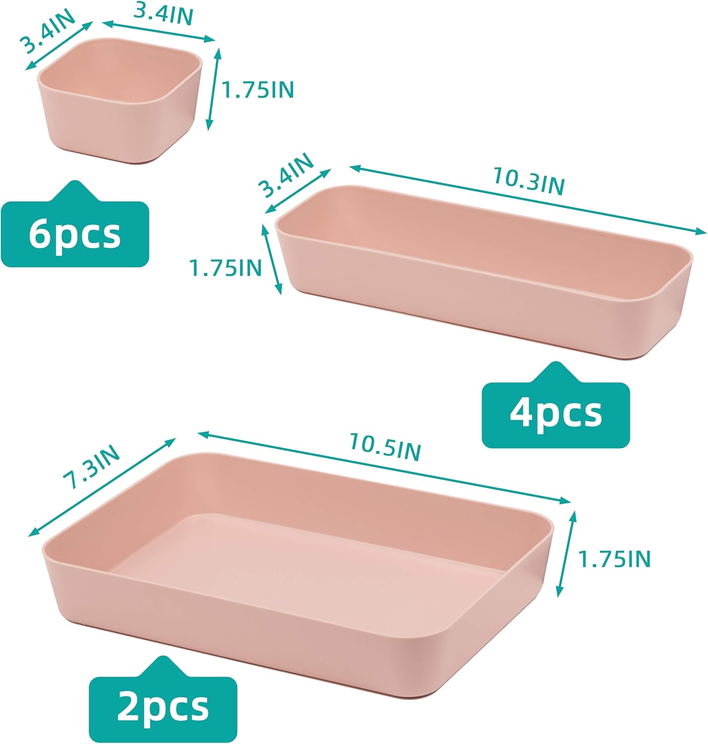 Set Of 12 Pink Color Plastic Desk Drawer Organizers For Makeup Bathroom Office Kitchen Vanity Drawer Storage Box Container
