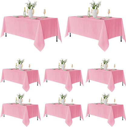 Fitable 8 Pack Rectangle Tablecloths: Stain Resistant Wrinkle Free Table Clothes, Washable Reusable Polyester Table Covers for Wedding Party Birthday Banquet Reception(Pink, 60x102 Inch)
