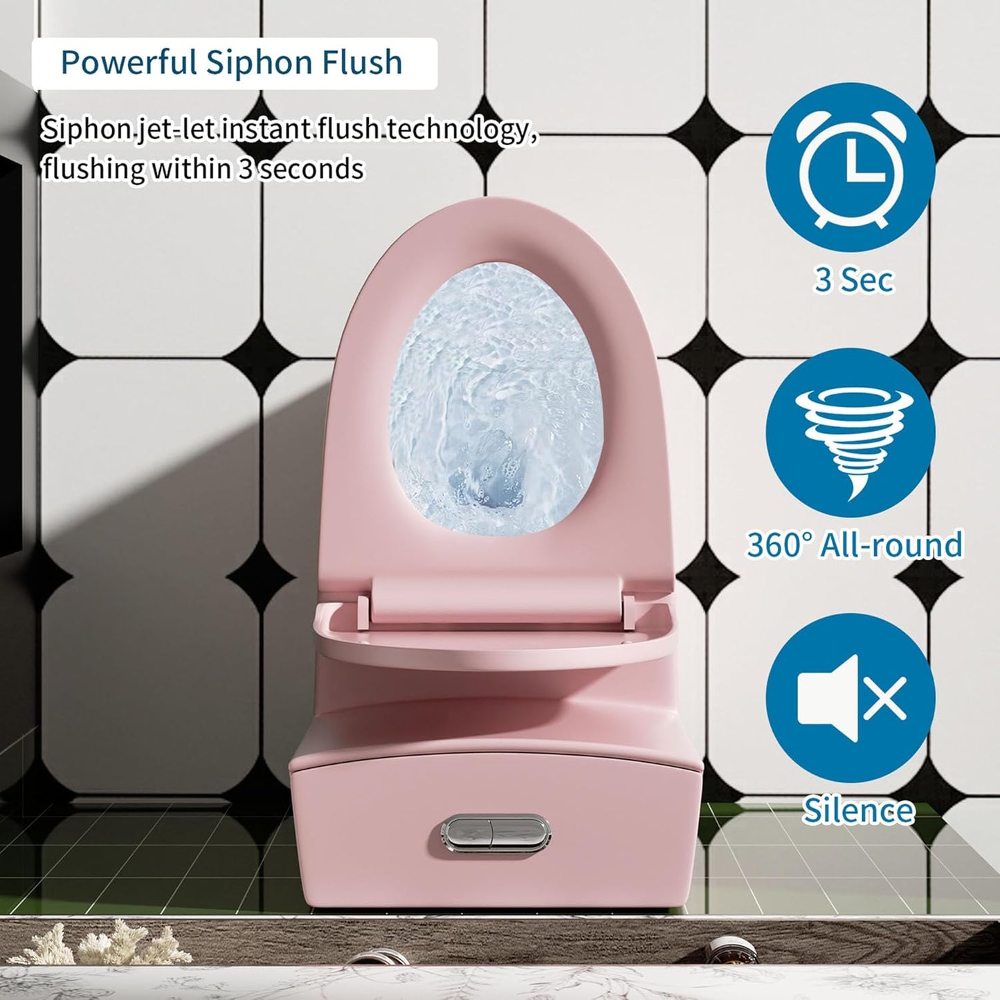 HRVEOCEI Dual Flush One Piece Toilets for Bathrooms, Compact Pink Toilet Elongated with Soft Closing Seat, Modern 12 Inch Rough in Toilet, Map 1000g, Comfort Height, Silent Design (Pink+31H)