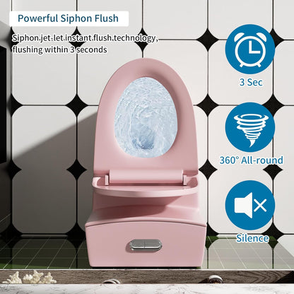 HRVEOCEI Dual Flush One Piece Toilets for Bathrooms, Compact Pink Toilet Elongated with Soft Closing Seat, Modern 12 Inch Rough in Toilet, Map 1000g, Comfort Height, Silent Design (Pink+31H)