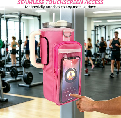 Magnetic Gym Bag, Magnetic Water Bottle Holder for Stanley, Gym accessories, Gym Gifts for Women and Men (PNK, 40 OZ)