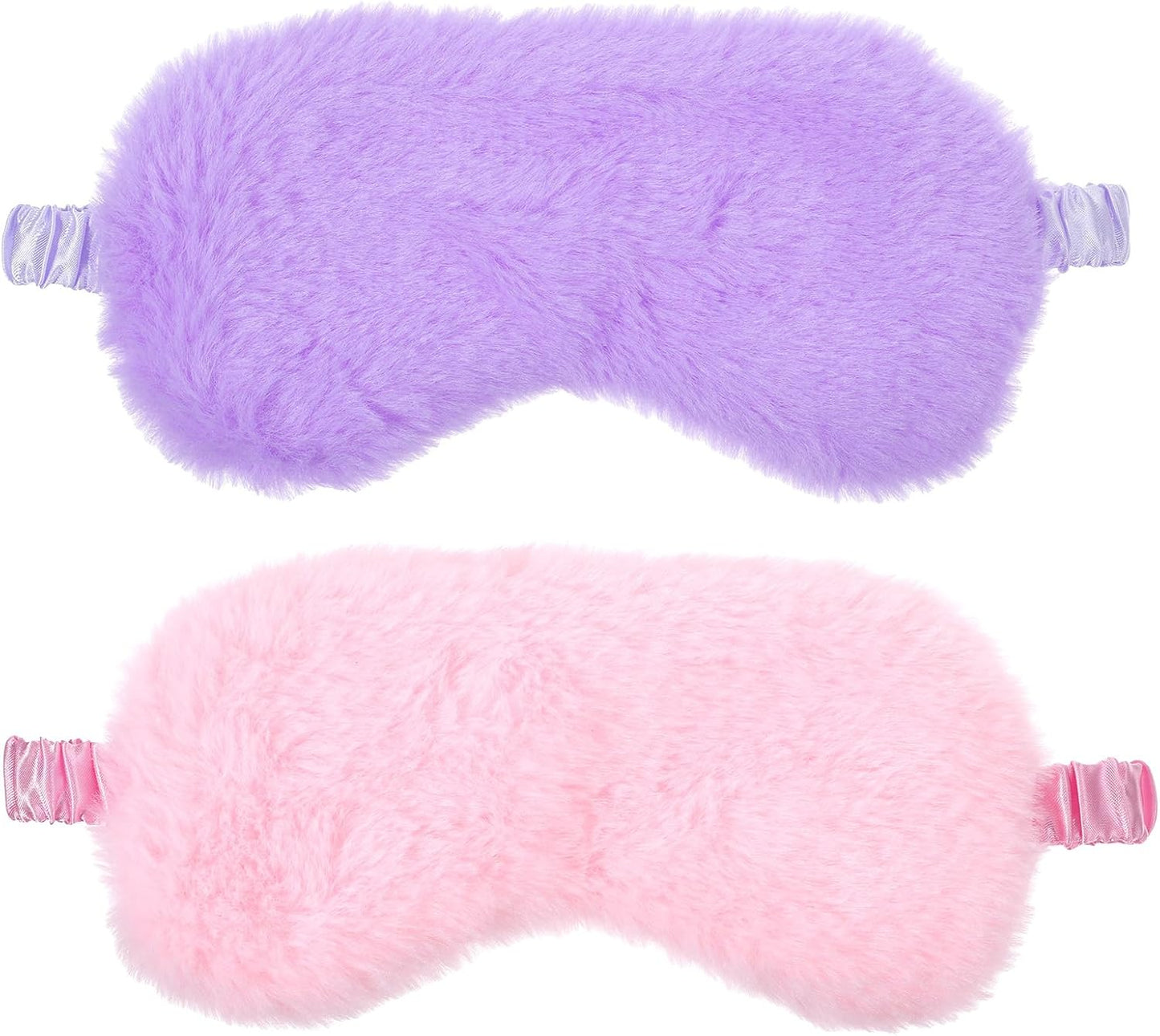 2 Pcs Plush Eye Mask, Cute Soft Fluffy Sleeping Blindfold Eye Cover Comfortable Satin Back New Faux Fur Nap Eyes Cover for Men Women Plane, Game, Travel Nap (Pink, Purple)