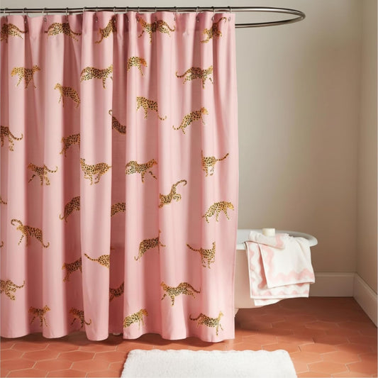 Mindsoft Leopard Shower Curtain for Bathroom 72 x 72 Inch Pink Tropical Animal Print Cotton Curtain with 12 Metal Hooks Waterproof Bathroom Decoration for Home Cheetah Trendy Style Bath Accessories