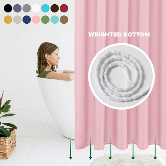 Biscaynebay Hotel Quality Fabric Shower Curtain Liners 72 Inch by 72 Inch, Pink Water Resistant Bathroom Curtains, Rust Resistant Grommets & Weighted Bottom Machine Washable