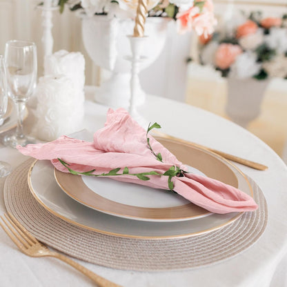 HunnmingRe 80 Set Cheesecloth Napkins with Leaf Ribbon Ring Summer Gauze Cloth of 18x18 Inch Napkin Cotton Reusable Dinner Table Decor for Wedding Bridal Baby Shower Event Party(Dusty Pink)