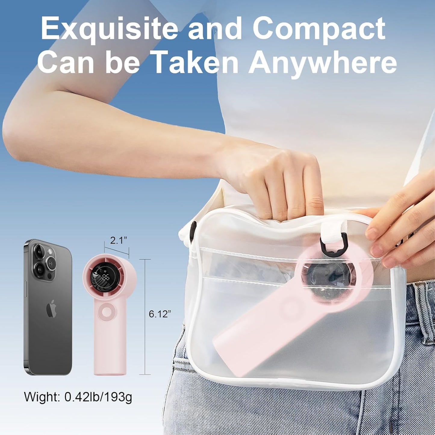 Portable Handheld Turbo Fan with 3600mAh USB Rechargeable Battery, 100-Speeds, 26H Max Cooling Time, Mini Fan Handheld Personal Fans Small Essentials for Women Beach Travel Vacation (Pink)