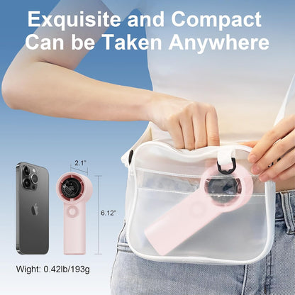 Portable Handheld Turbo Fan with 3600mAh USB Rechargeable Battery, 100-Speeds, 26H Max Cooling Time, Mini Fan Handheld Personal Fans Small Essentials for Women Beach Travel Vacation (Pink)