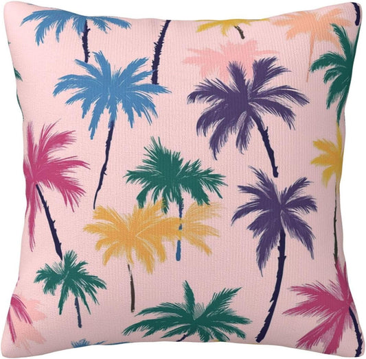 Colorful Palm Tree on Pink Decorative Throw Pillow Cover 18x18 Inch Double Sided Plush Pillowcase Cushion Case for Sofa Couch Bedroom Living Room Home Decor