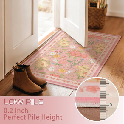 2x3 Entryway Rug Small Door Mat Indoor Entrance Machine Washable Boho Floral Area Rug Non-Slip Low Pile Throw Rugs for Entryway, Kitchen, Bedroom, Bathroom, Front Door Indoor Entrance, Entry