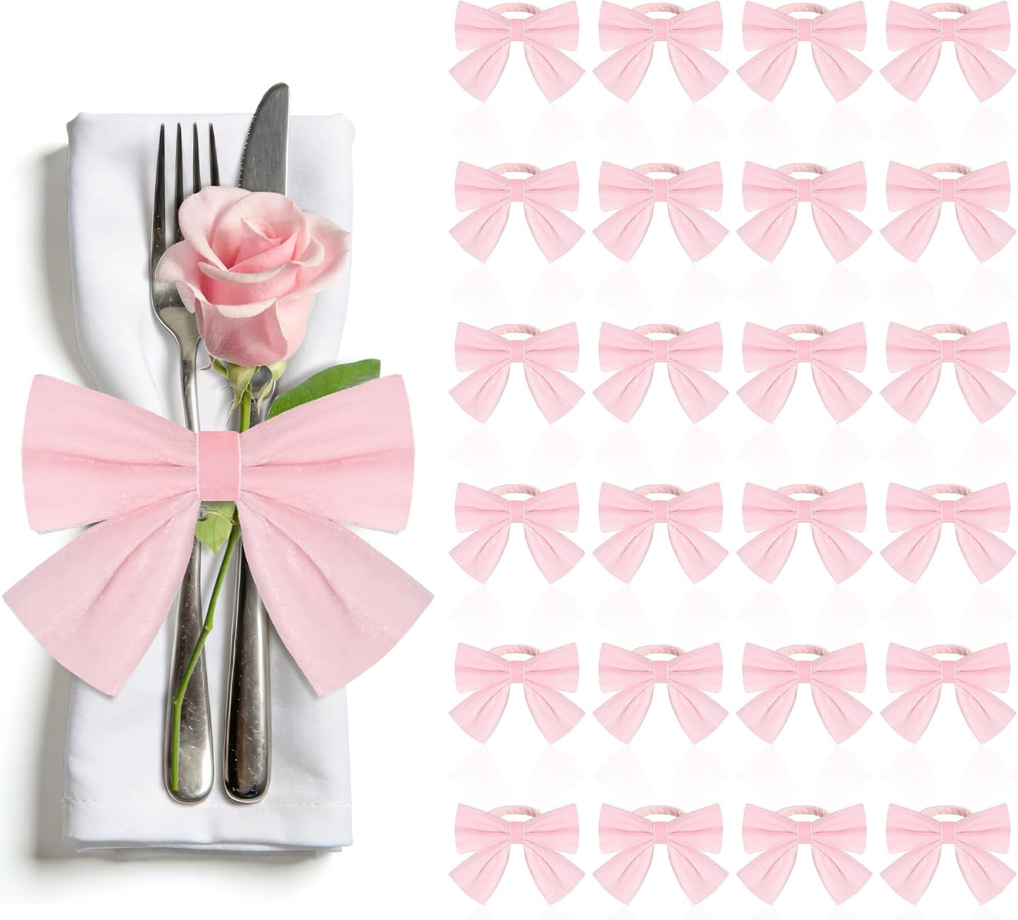 12 Pcs Pink Bow Napkin Rings,Wedding Napkin Rings,Velvet Bow Tie Napkin Ring Holders for Holiday Serviette,Birthday Anniversary Party Dinner Valentines Day Wedding Dining