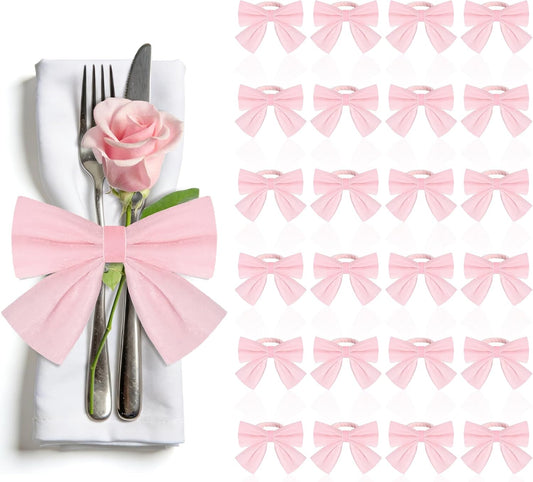 12 Pcs Pink Bow Napkin Rings,Wedding Napkin Rings,Velvet Bow Tie Napkin Ring Holders for Holiday Serviette,Birthday Anniversary Party Dinner Valentines Day Wedding Dining