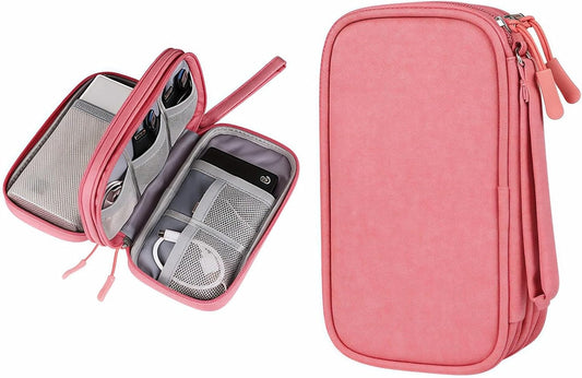 Portable Waterproof Double Layers All-in-One Storage Bag, Travel Cord Organizer，Electronics Accessories Organizer Pouch Bag for Accessories,Charger, USB Cable, Gadget (pink)