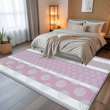 5x8 Area Rugs, Farm Fruits Non-Skid Rubber Backing Large Rectangle Rugs - Living Room Bedroom Home Office, Watermelon Lemons Peach Pink Grey Striped Indoor Floor Mat Carpets Washable Rug