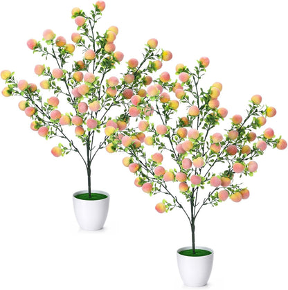 Suncalla 2 Pack Artificial Peach Potted Plants 21.65 Inches Fake Peach Tree Simulation Realistic Fruit Plant with Pot Faux Tree Indoor Decoration for Home Office Living Room Table Desk