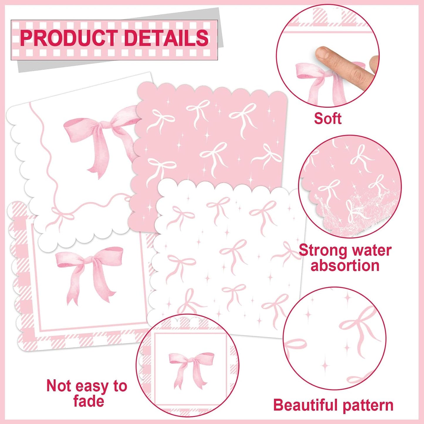 96pcs Pink Bow Party Supplies Bow Birthday Party Plates and Napkins Pink Bows Decorations for Girl Bachelorette Bridal Engagement Baby Shower Cute Tableware Dinnerware Serves 24 Guests