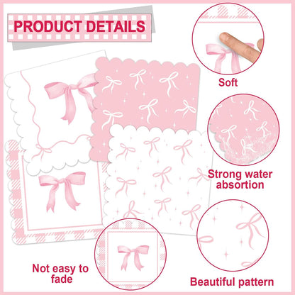 96pcs Pink Bow Party Supplies Bow Birthday Party Plates and Napkins Pink Bows Decorations for Girl Bachelorette Bridal Engagement Baby Shower Cute Tableware Dinnerware Serves 24 Guests