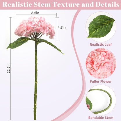 Kmise Hydrangea Artificial Flowers, 22” Real Touch Lifelike Latex Hydrangeas, Large Faux Hydrangea for Home Decor Wedding Bouquets, Pink, 3pcs