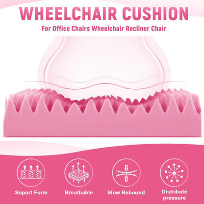 Geiserailie 1 Pcs 32 x 18 x 3 Inches Egg Foam Pad with Back Egg Foam Cushions Wheelchair Seat Cushion to Relieve Back for Office Chairs Wheelchairs Recliner Chair Accessories (Pink)