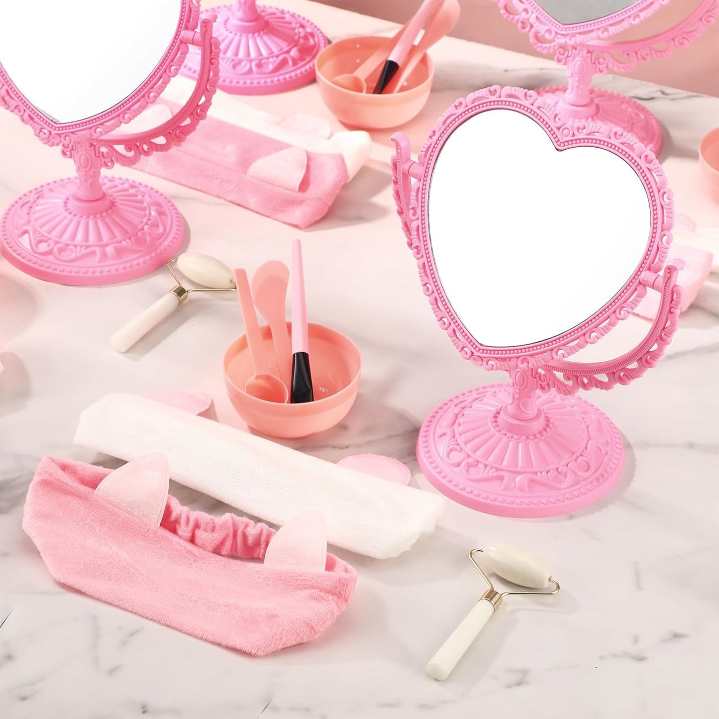 8 Set Spa Party Supplies for Women Spa Party Favors Bulk Include Heart Shaped Mirrors Jade Roller Face Mask Mixing Bowl with Stick Headbands Pink Birthday Gifts Sleepover Parties Supplies