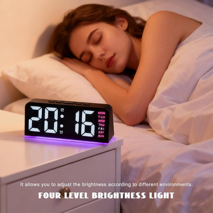 Digital Alarm Clocks, Rectangular LED Alarm Clock, Small Modern Table Clock with Night Lights, Four Adjustable Brightness Levels, Bedside Clock with Week Display for Bedroom Office Living Room (Pink)