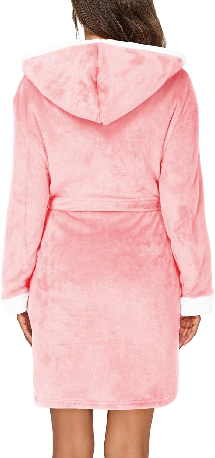 HOTOUCH Womens Hooded Bathrobe Fleece Robe Super Soft Plush Robe Velour Bathrobe