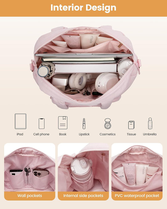 LOVEVOOK Gym Bag for Women 3Pcs Puffer Duffle Bag for Travel Soprt Work Weekender and Overnight Duffel Tote for Carry on Personal Item