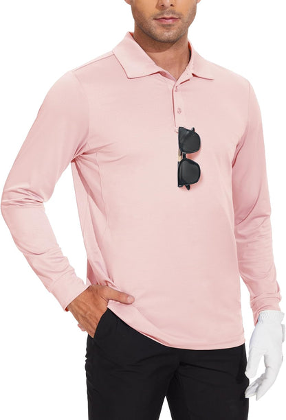 JWM Men's Long Sleeve Golf Polo Shirts - Athletic Casual Travel Performance Collar Shirts Lightweight Quick Dry UPF50