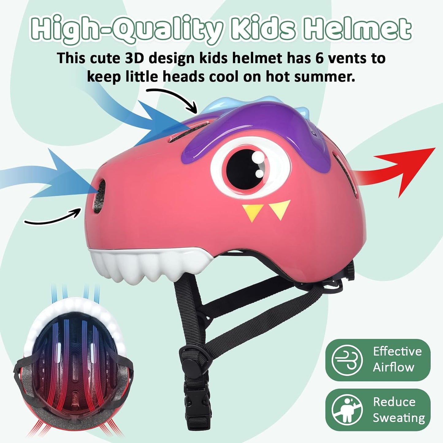 Dinosaur Bike Helmet for 1-3-5-8 Toddler Baby Kids, Lightweight Bicycle Helmet for Cycling Skateboard Roller Skate & Multi-Sports,2 Sizes for Boys and Girls