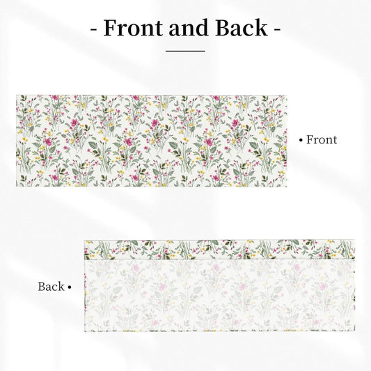 Spring Valances for Windows - Pink Yellow Floral Cafe Curtains Green Leaf Short Curtains for Living Room Bathroom Bedroom Basement