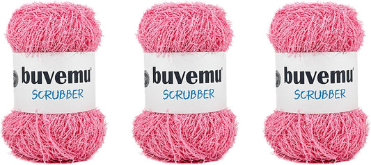 Scrubber Yarn for Crocheting Knitting Dishcloths Washcloths Crafty Items, 100 Gram (3.53 Ounces) 88 Yards (80 Meters) (Pink) (3 Skeins)