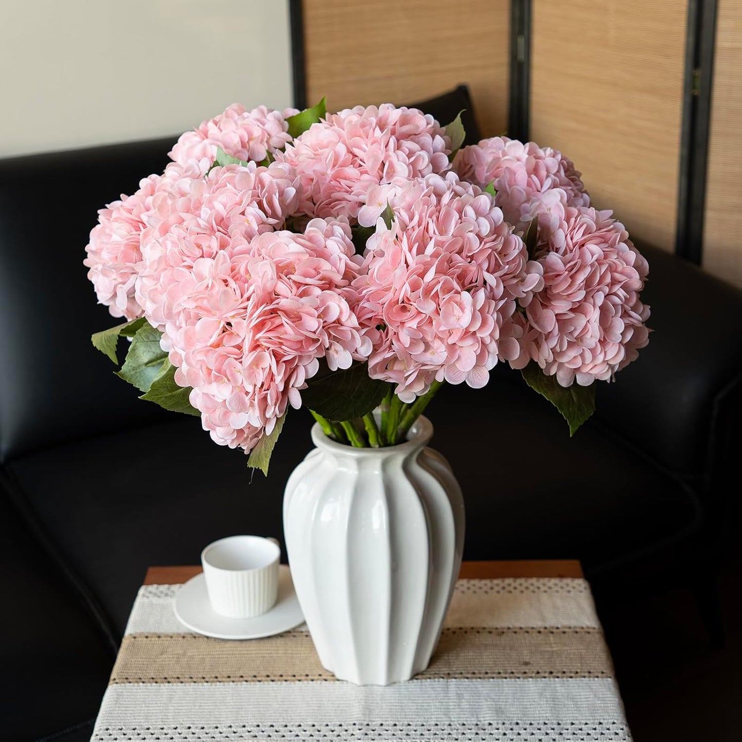 DUYONE 22" Real Soft Touch Hydrangea Artificial Flowers Realistic,Large Long Stem Fake Flowers Full Latex Faux,Wedding Bouquet,Party Home Decor,Garden Office Room Table Centerpieces Pink 3Pcs