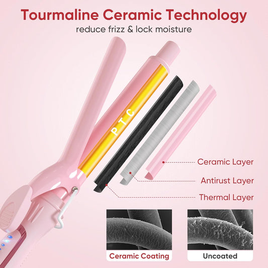 Hair Iron, 32mm/1.25 inch Curling Iron, 5 Temperature Settings, Professional Spring Curling Iron for All Hair Types, Max 430℉, Suitable for Worldwide Voltage (Pink)