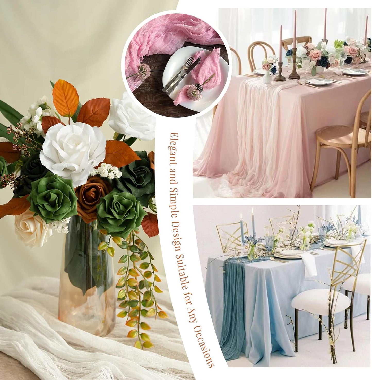 12 Pack Cheesecloth Table Runner 35 x 70 inch Long Boho Cheese Cloth Gauze Table Runners Semi Sheer Table Runner for Wedding Decor, Bridal Shower, Birthday Party (Light Pink)