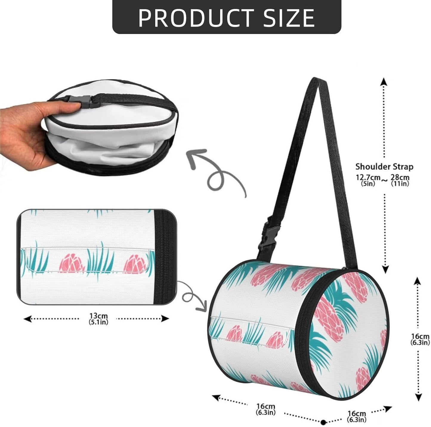 Oxford Cylinder Tissue Holder, Round Tissue Container Pink Pineapple Print - 6.3''X6.3'' Portable Toilet Paper Roll Cover Tissue Box for Home Car Camping Office Travel