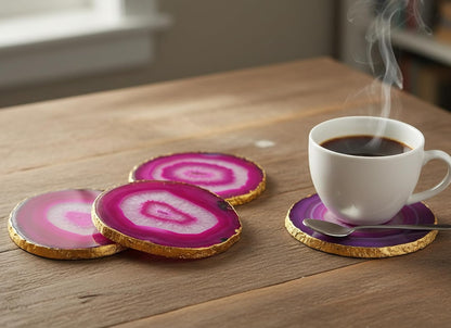 eSplanade Natural Agate Coasters Bar Beer Coffee Tea Coaster - Set of 4 Coasters - Perfect Table Accessories Tableware (Blue) (Pink)