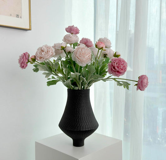 7 Stems Ice Pink & Opal Pink Artificial Ranunculus Flowers, Silk Fake Ranunculus with Adjustable Fuzzy Stems for Home Wedding Party Decor, Silk Flowers for Home Table Centerpiece Office Decoration