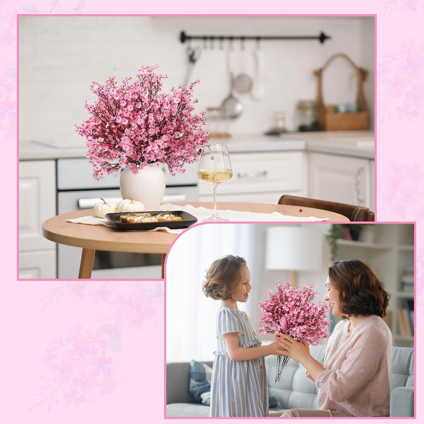 21 Stems Pink Babys Breath Artificial Flowers, 5 Branches Per Stem Spring Decor Pink Artificial Gypsophila Flowers Bouquet for Centerpiece Outdoor UV Garden Home Decoration