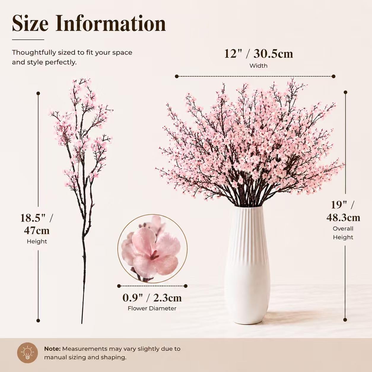 Mandy's Light Pink Artificial Baby’s Breath Flowers 6 Bundles Silk Gypsophila, 18.5 Inch European Style Modern Home Decor Centerpiece, Neutral Wedding Flower Arrangements
