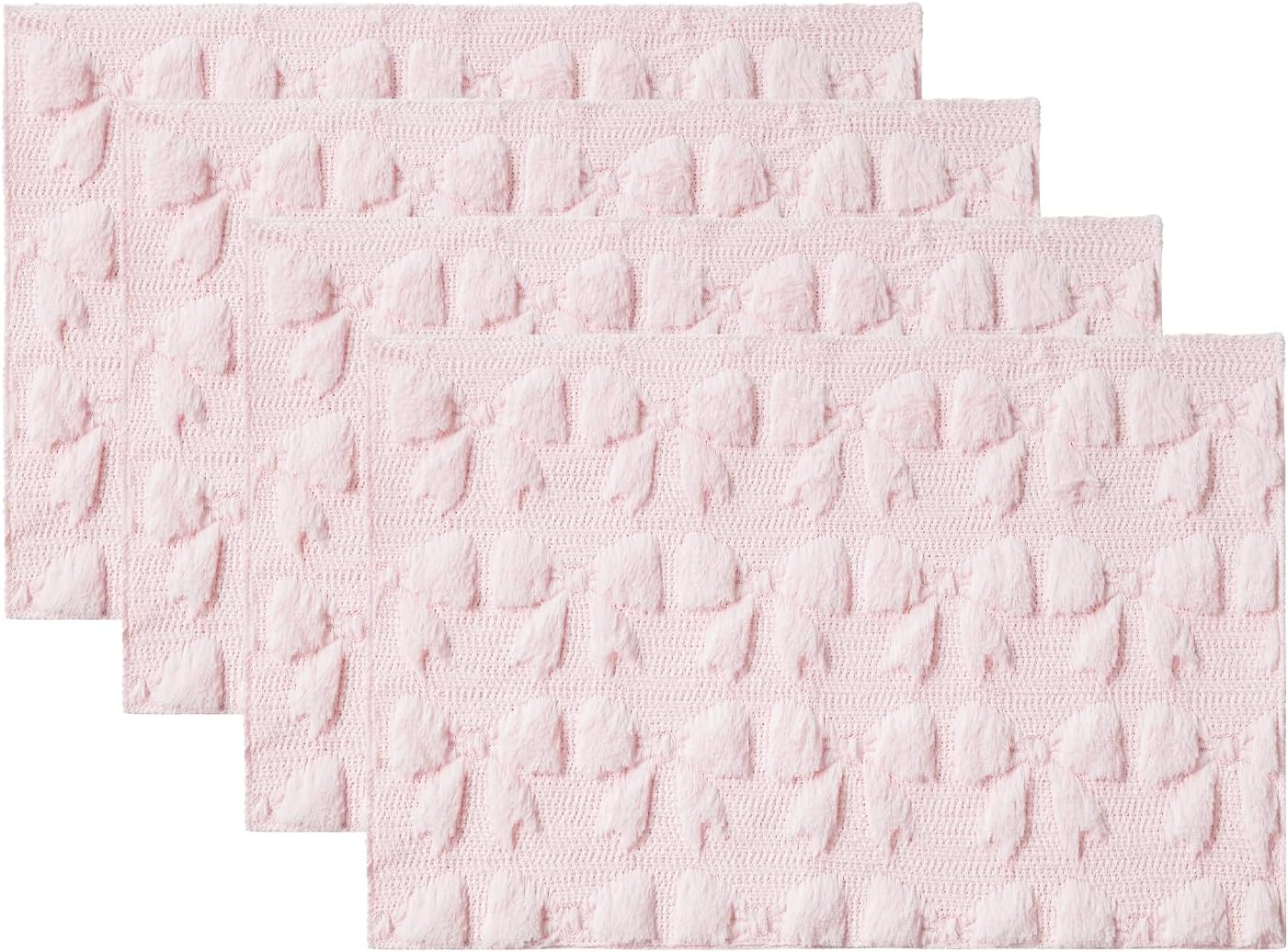 Artoid Mode Pink Bows Spring Placemats Set of 4, 12x18 Inch Soft Plush Faux Fur Wool Holiday Table Mats for Party Kitchen Dining Decoration