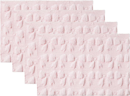 Artoid Mode Pink Bows Spring Placemats Set of 4, 12x18 Inch Soft Plush Faux Fur Wool Holiday Table Mats for Party Kitchen Dining Decoration