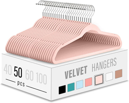 Velvet Clothes Hangers (50 Pack) Heavy Duty Durable Suit Hanger Vibrant Color Hangers Lightweight Space Saving Coat Hangers for Closet -Blush Pink