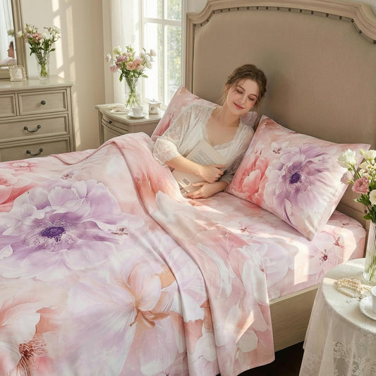 YIYEA Floral Sheets Queen Size, Premium Double Brushed Microfiber Bed Sheet Set for All Season, Soft Breathable, 16" Deep Pocket, Shrinkage and Fade Resistant, 4PC, Queen