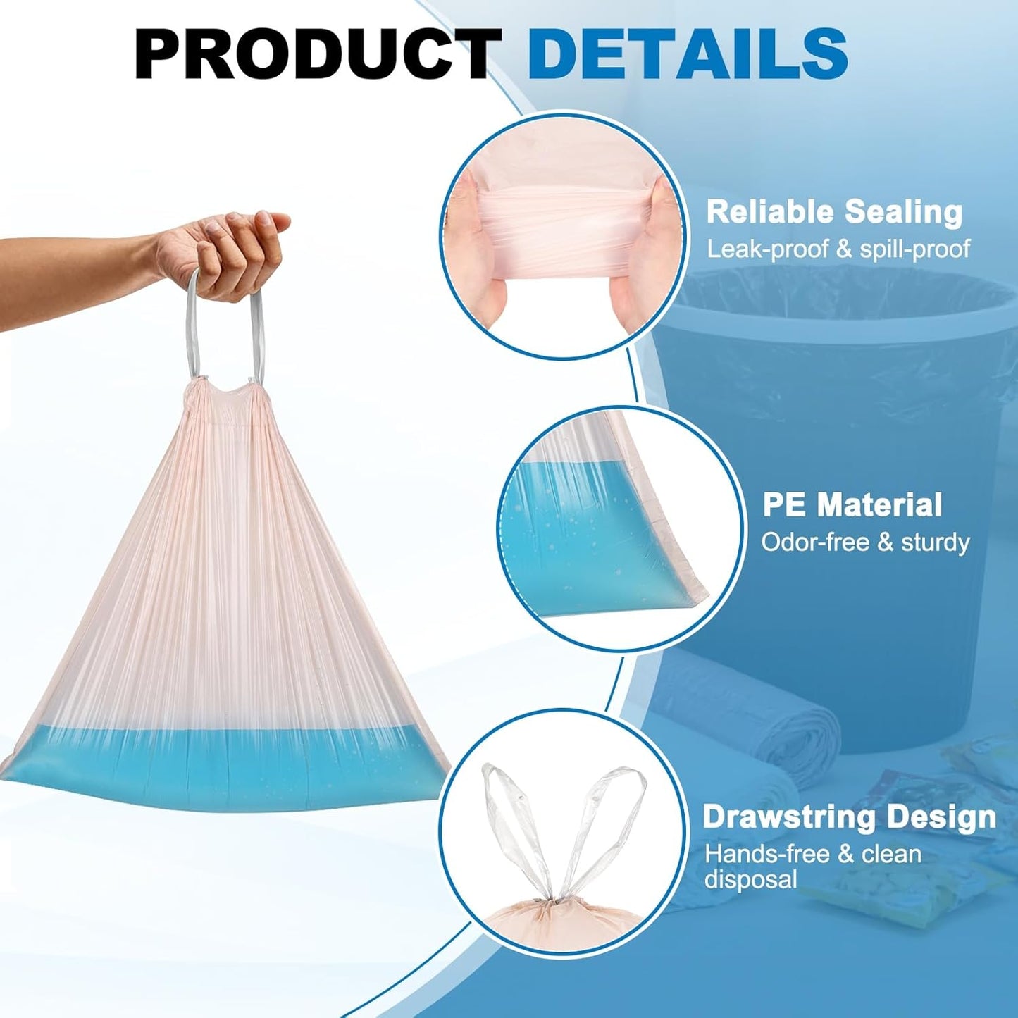 uxcell 80 Count Trash Bags with Drawstring, 5.2 Gallon 20" Garbage Bags, Unscented Bathroom Trash Can Bin Liners Tear-Free Design for Home Office Kitchen Living Room Bedroom Car, Pink
