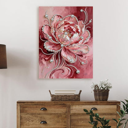 FRANDEK Pink Flowers DIY Pearl Art Painting, Sparkling Diamond Art Craft with Included Frame, 30x40cm Modern Home Decor for Wall, Thoughtful Gift for Adults Birthday Housewarming