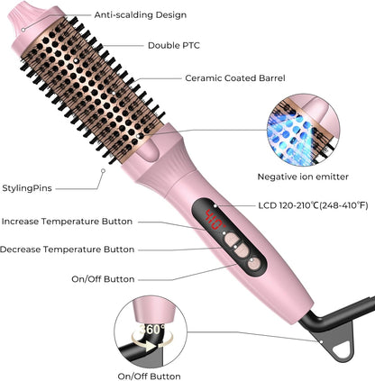 1.5 in Thermal Brush, Curling Iron Heated Round Curling Volumizing, The Ceramic Barrel Heats up 30S, LCD Display 10 Temperatures frizz-Free Curls The Ionic